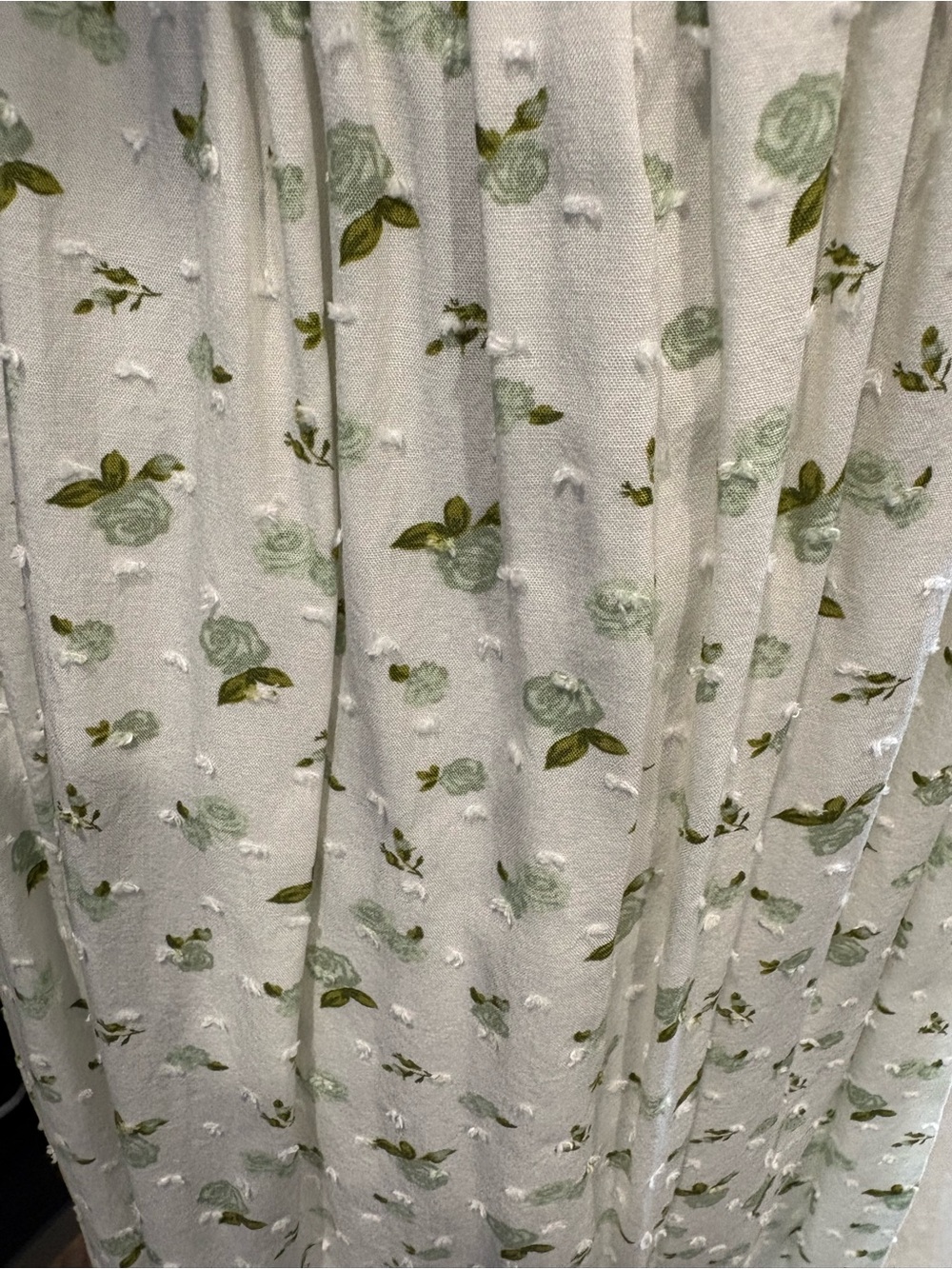 Smocked V-Neck Short Sleeve Floral Babydoll Sundress - White with Green - Picture 6 of 10